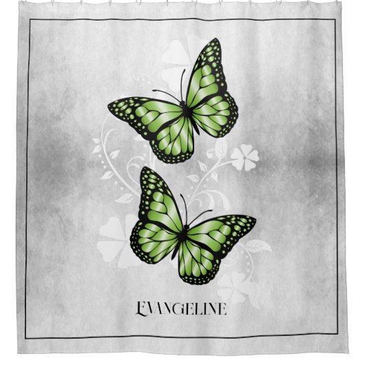Groene vlinderbloemetjes douchegordijn (Voorkant)