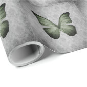 Groene  vlinderdamast cadeaupapier (Rol Hoek)
