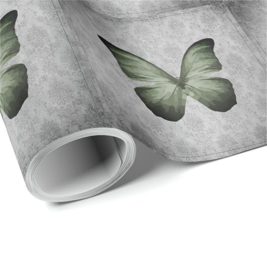 Groene  vlinderdamast cadeaupapier (Rol Hoek)