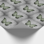 Groene  vlinderdamast cadeaupapier (Hoek)