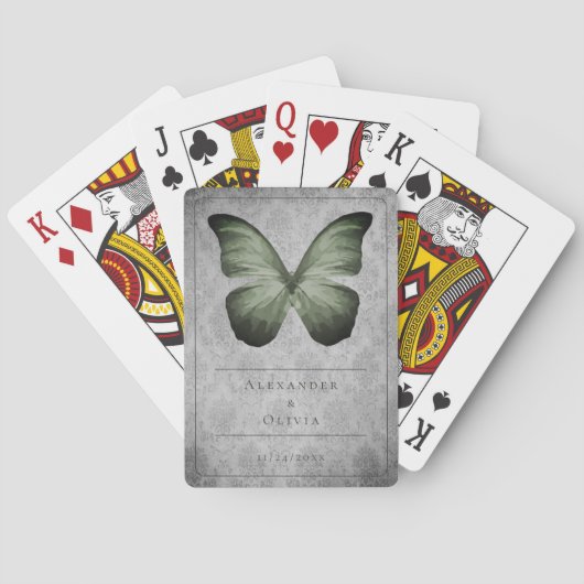 Groene  vlinderdamast pokerkaarten (Achterkant)