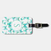 Groene vlinders Aangepaste monogram bagagelabel (Voorkant horizontaal)