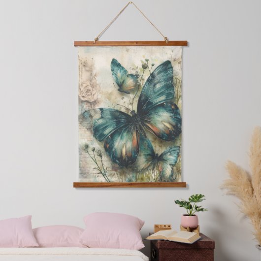  groene vlinders hangend wandkleed (Slaapkamer)