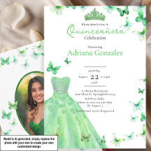 Groene Vlinders Jurk Tiara Foto Quinceanera