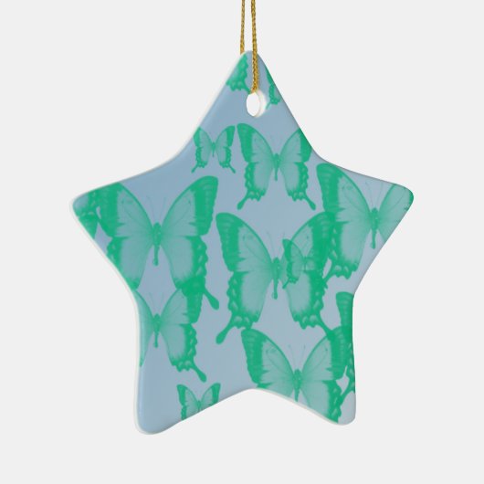 groene vlinders op blauwe achtergrond keramisch ornament (Rechts)