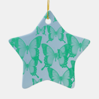 groene vlinders op blauwe achtergrond keramisch ornament