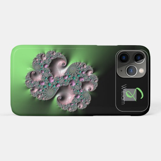 Groene vloeibare fractal monogram iPhone Case (Achterkant (horizontaal))