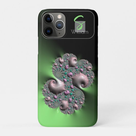 Groene vloeibare fractale monogram iPhone Hoesje (Achterkant)