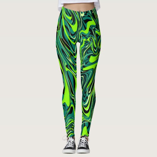 Groene vloeistof abstract geschilderde Leggings (Voorkant)