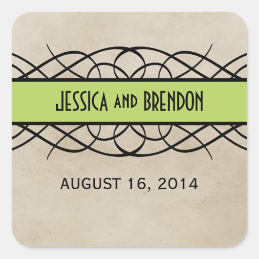 Groene Vlourish Border Wedding Stickers (Voorkant)