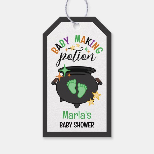 Groene Voetafdruk Heks Cauldron Baby Making Potion Cadeaulabel (Voorkant)