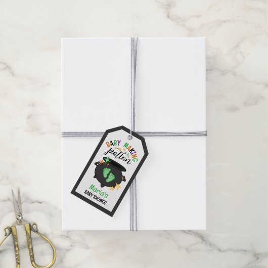 Groene Voetafdruk Heks Cauldron Baby Making Potion Cadeaulabel (Met Touw)
