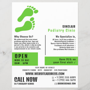 Groene voetafdrukken, Podiatry Clinic, Podiatrist Flyer