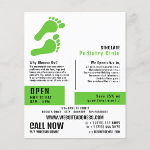 Groene voetafdrukken, Podiatry Clinic, Podiatrist Flyer
