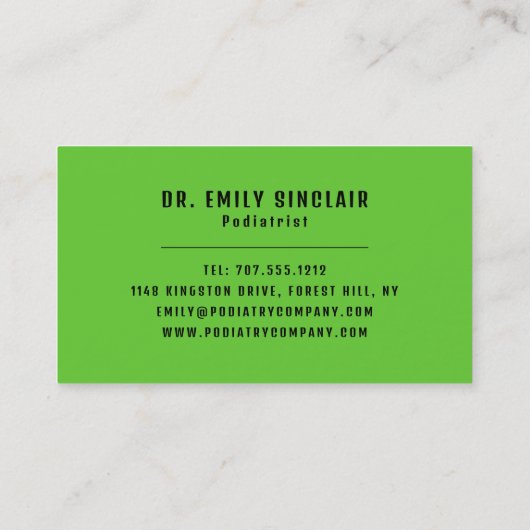 Groene voetafdrukken, Podiatry Clinic, Podiatrist Visitekaartje (Achterkant)