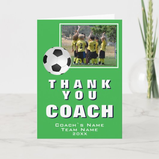 Groene Voetbal Bedankt Coach Team Fotokaart (Voorkant)