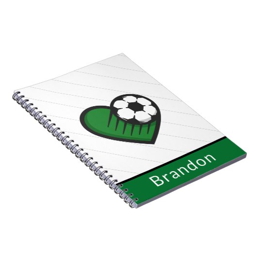 Groene Voetbal Liefde Kids Spelers Naam & Bal Gest Notitieboek (Rechterzijde)