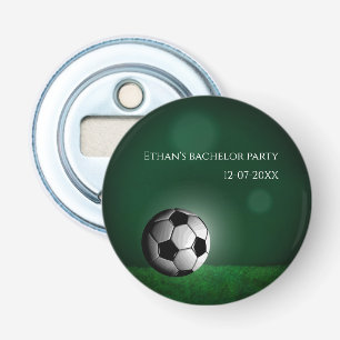 Groene Voetbal Verjaardag / Vrijgezellenfeest Button Flesopener