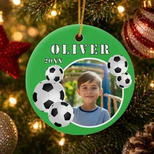 Groene Voetbal Voetbal Sporten Foto Keramisch Ornament