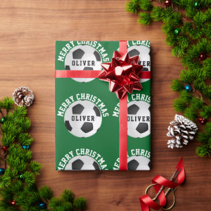 Groene Voetbalballen Kinderen Naam Kerstmis Cadeaupapier