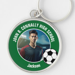 Groene Voetbalspeler Foto Hoge School Sleutelhanger