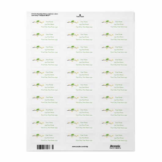 Groene vogel adreslabel etiket (Full Sheet)
