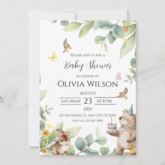 Groene Vogel Baby Shower Uitnodiging (Voorkant)