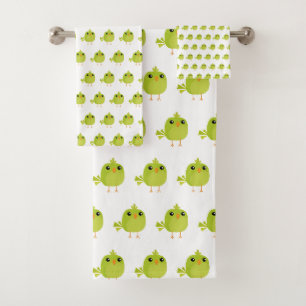 Groene Vogel Cartoon Bad Handdoek