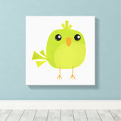 Groene Vogel Cartoon Canvas Afdruk (Insitu (Houten vloer))