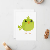 Groene Vogel Cartoon Notitiekaartje (Voorkant / Achterkant in situ)