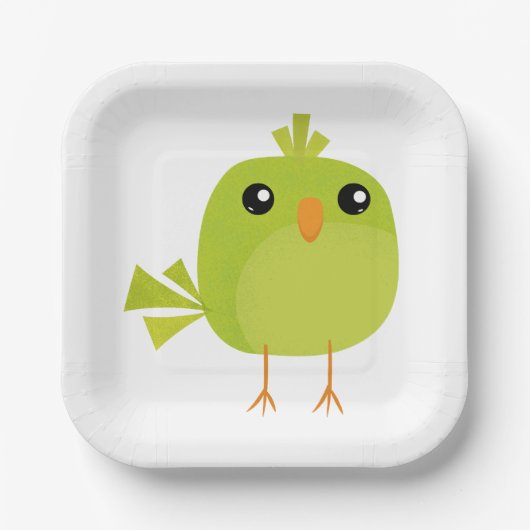 Groene Vogel Cartoon Papieren Bordje (Voorkant)