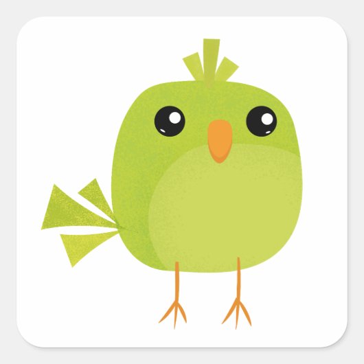Groene Vogel Cartoon  Vierkante Sticker (Voorkant)