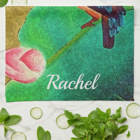  Groene Vogel en Bloem Theedoek (Gevouwen)