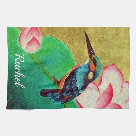  Groene Vogel en Bloem Theedoek (Horizontaal)