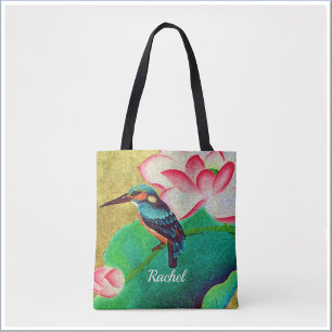  Groene Vogel en Bloem Tote Bag