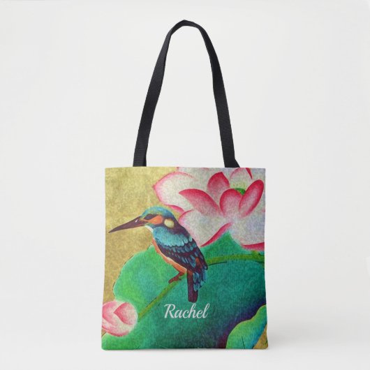 Groene Vogel en Bloem Tote Bag (Voorkant)