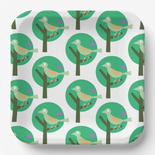 Groene vogel en boompatroon Natuur geïnspireerd Papieren Bordje (Voorkant)