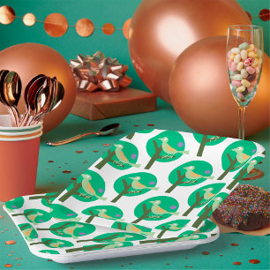 Groene vogel en boompatroon Natuur geïnspireerd Papieren Bordje