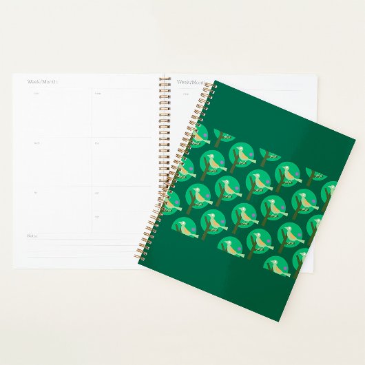 Groene vogel en boompatroon Natuur geïnspireerd Planner