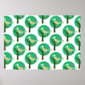 Groene vogel en boompatroon Natuur geïnspireerd Poster (Voorkant)