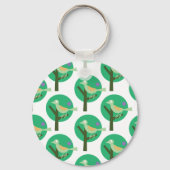 Groene vogel en boompatroon Natuur geïnspireerd Sleutelhanger (Voorkant)