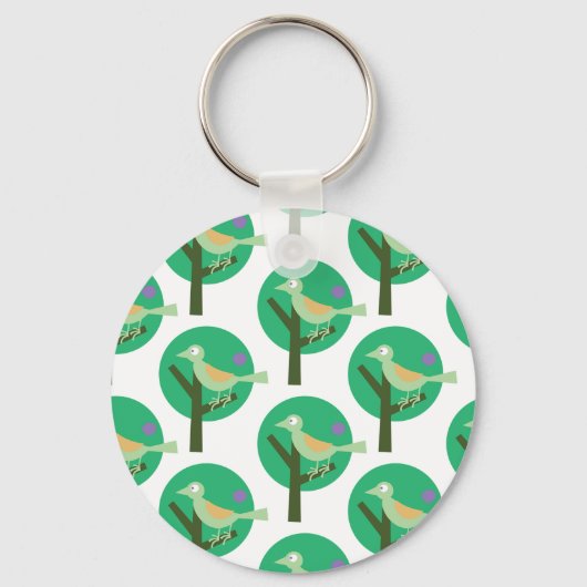 Groene vogel en boompatroon Natuur geïnspireerd Sleutelhanger (Voorkant)