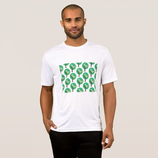 Groene vogel en boompatroon Natuur geïnspireerd T-shirt (Voorkant volledig)