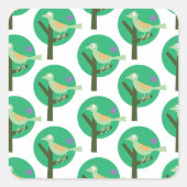 Groene vogel en boompatroon Natuur geïnspireerd Vierkante Sticker (Voorkant)