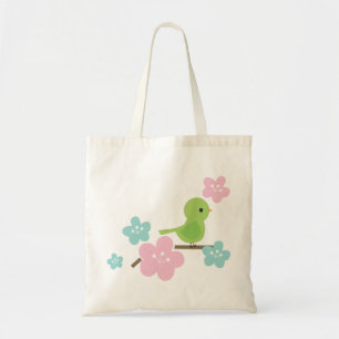 Groene Vogel- en Cherry Flowers Tote Bag