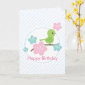 Groene Vogel en Kersenbloemen Custom Message Kaart (Gele Bloem)
