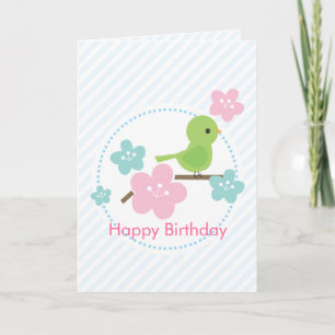 Groene Vogel en Kersenbloemen Custom Message Kaart