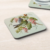 groene vogel en roze bloemen drankjes onderzetter (Linkerzijde)