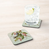 groene vogel en roze bloemen drankjes onderzetter (Rechterzijde)