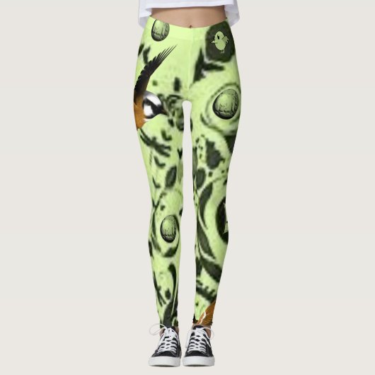 groene vogel lange leggings (Voorkant)